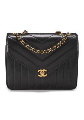 What Goes Around Comes Around Chanel Black Lambskin Chevron Envelope Flap - FINAL SALE, NO RETURNS