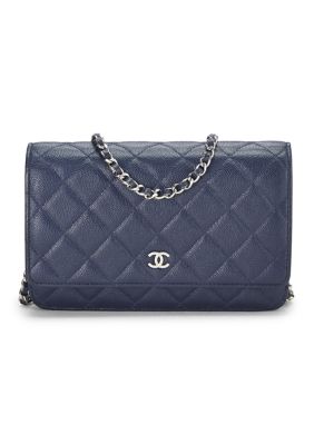What Goes Around Comes Around Chanel Navy Blue Quilted Caviar Wallet On Chain WOC Ruthenium Hardware - FINAL SALE, NO RETURNS