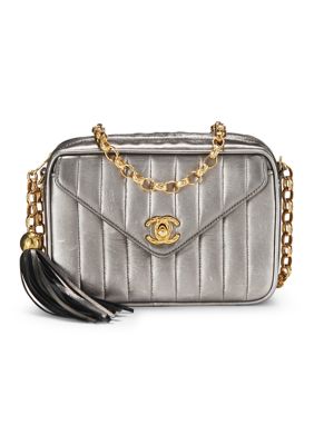 What Goes Around Comes Around Chanel Silver Quilted Lambskin Envelope Camera Bag Mini - FINAL SALE, NO RETURNS