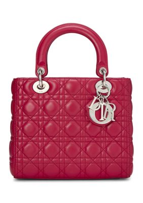 What Goes Around Comes Around Christian Dior Red Cannage Quilted Lambskin Lady Dior Medium - FINAL SALE, NO RETURNS, Pink