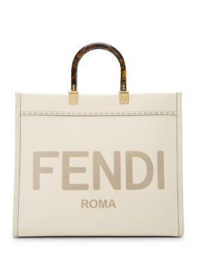 What Goes Around Comes Around Fendi Vitello Cher Logo Debossed Medium Fendi Sunshine Shopper Tote White - FINAL SALE, NO RETURNS
