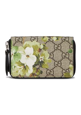 What Goes Around Comes Around Women's Gucci Beige/Ebony GG Blooms Coated Canvas Card Case Wallet - FINAL SALE, NO RETURNS, Green