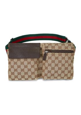 What Goes Around Comes Around Gucci Navy Canvas Web Double Pocket Waist  Pouch