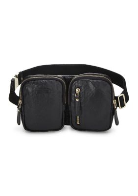 What Goes Around Comes Around Gucci Black Guccissima Double Pocket Waist Pouch Small - FINAL SALE, NO RETURNS