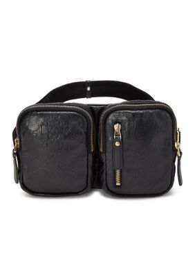 What Goes Around Comes Around Gucci Black Guccissima Double Pocket Waist Pouch Small - FINAL SALE, NO RETURNS