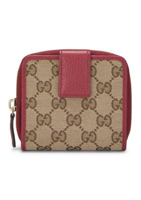 What Goes Around Comes Around Women's Gucci Monogram Dollar Calfskin Zip Around French Flap Wallet Beige Ebony Rosso - FINAL SALE, NO RETURNS, Red
