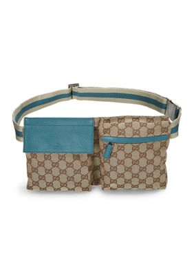 What Goes Around Comes Around Gucci GG Monogram Web Double Pocket Belt Bag Turquoise - FINAL SALE, NO RETURNS, Blue