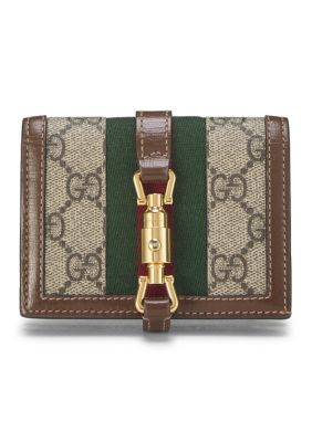 What Goes Around Comes Around Women's Gucci GG Supreme Monogram Textured Calfskin Web Jackie 1961 Card Case Beige Ebony Brown Sugar - FINAL SALE, NO