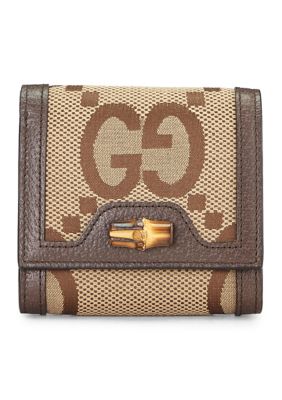 What Goes Around Comes Around Women's Gucci Monogram Jumbo GG Textured Dollar Calfskin Diana Compact Wallet Camel Ebony New Acero - FINAL SALE, NO