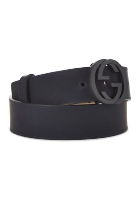 What Goes Around Comes Around Women's Gucci Black Leather Interlocking GG Belt 80 - FINAL SALE, NO RETURNS, Navy Blue
