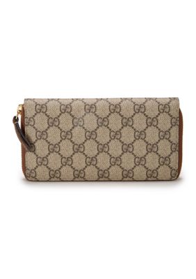 What Goes Around Comes Around Women's Gucci GG Supreme Monogram Cuoio Toscano Zip Around Wallet Beige Ebony Cuir - FINAL SALE, NO RETURNS, Brown