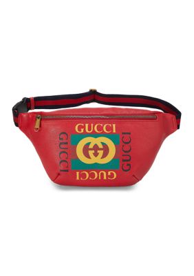 What Goes Around Comes Around Gucci Logo Web Red Leather Belt Bag - FINAL SALE, NO RETURNS