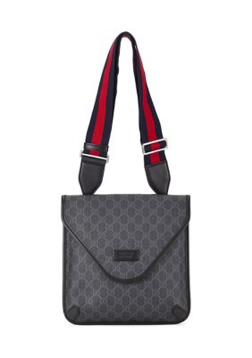 What Goes Around Comes Around Gucci GG Supreme Monogram Web Medium Messenger Bag Black Grey - FINAL SALE, NO RETURNS