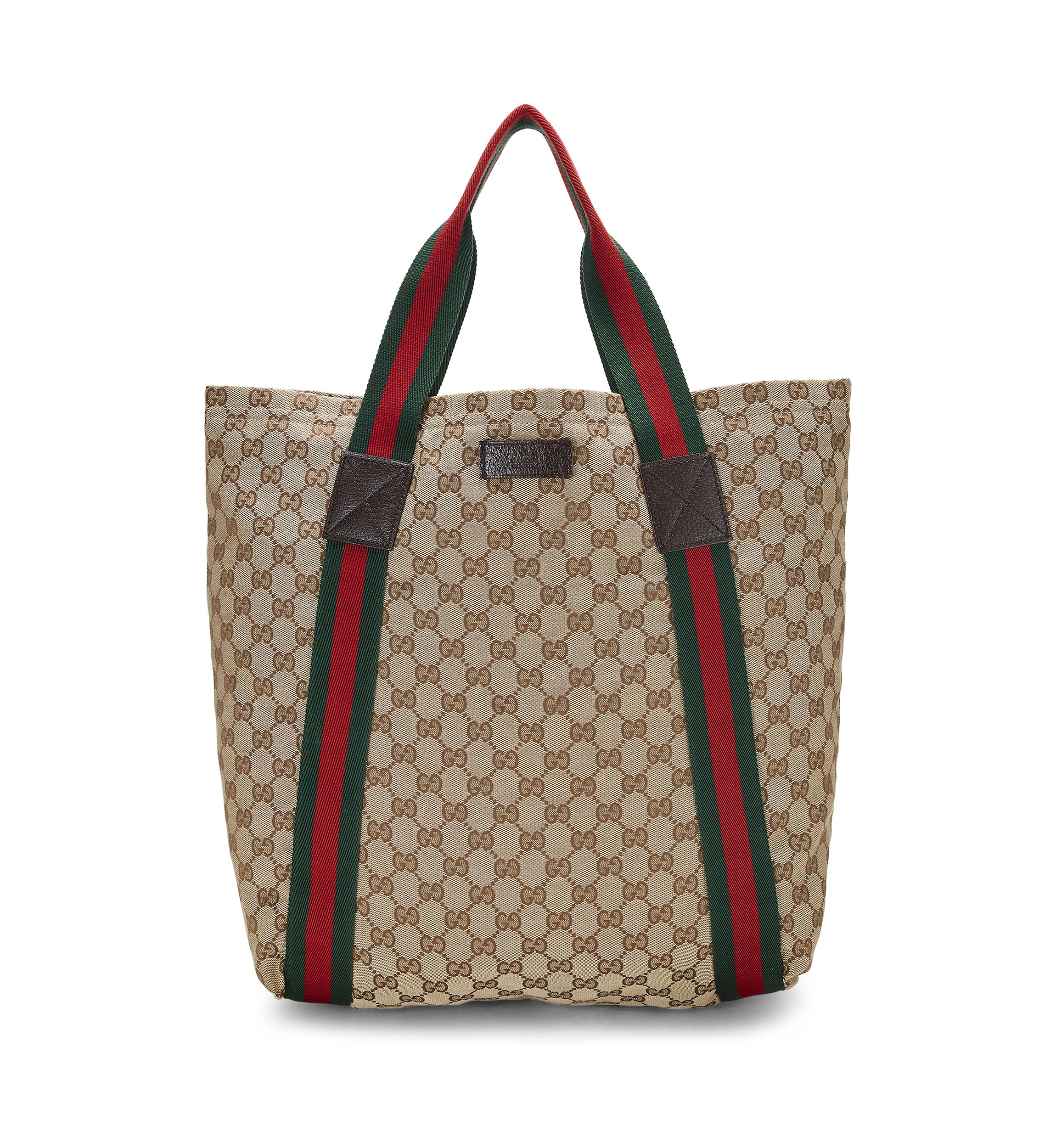 Gucci Brown Canvas Flat Web Tote Bag - FINAL SALE, NO RETURNS