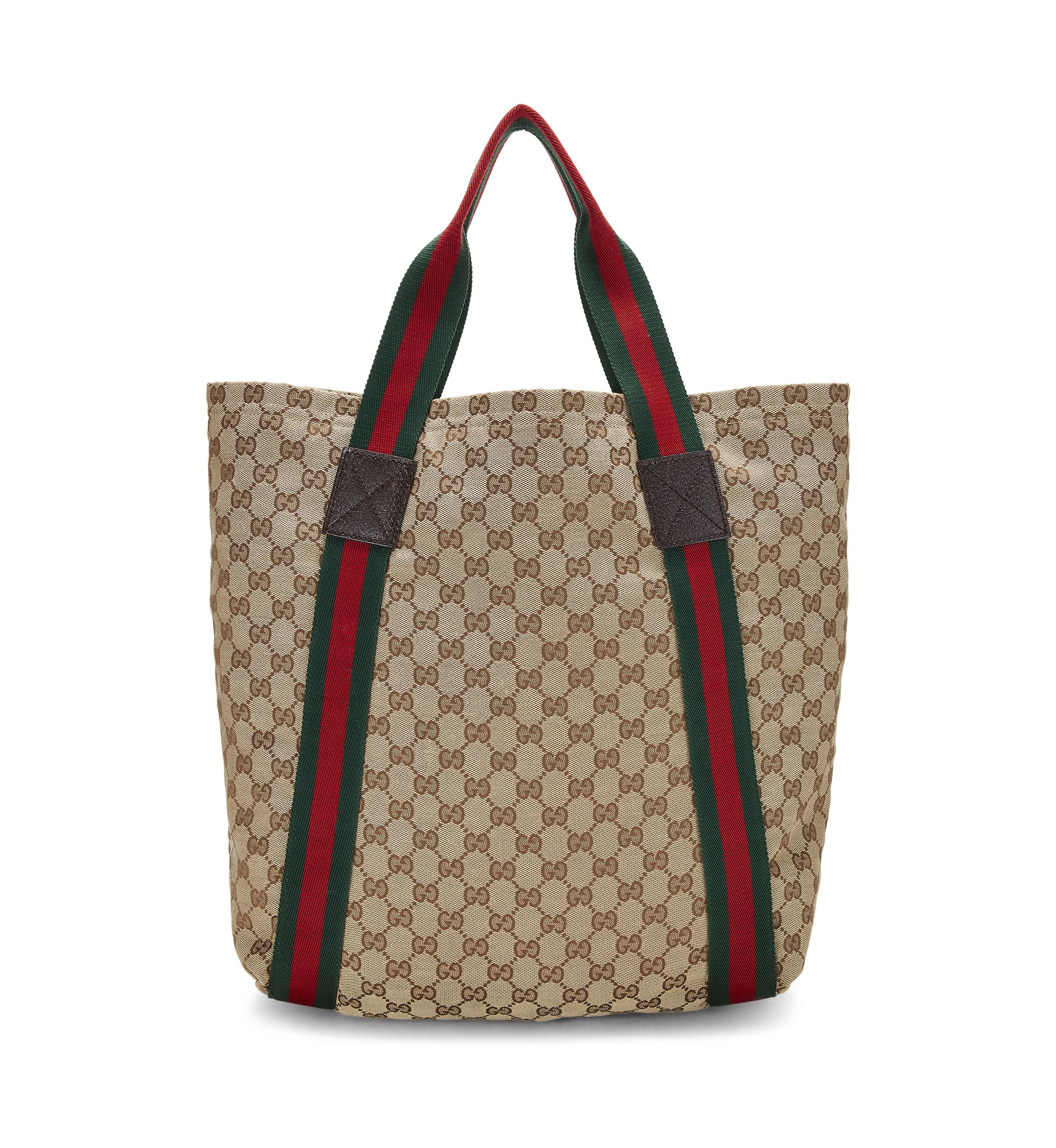 Gucci Brown Canvas Flat Web Tote Bag - FINAL SALE, NO RETURNS