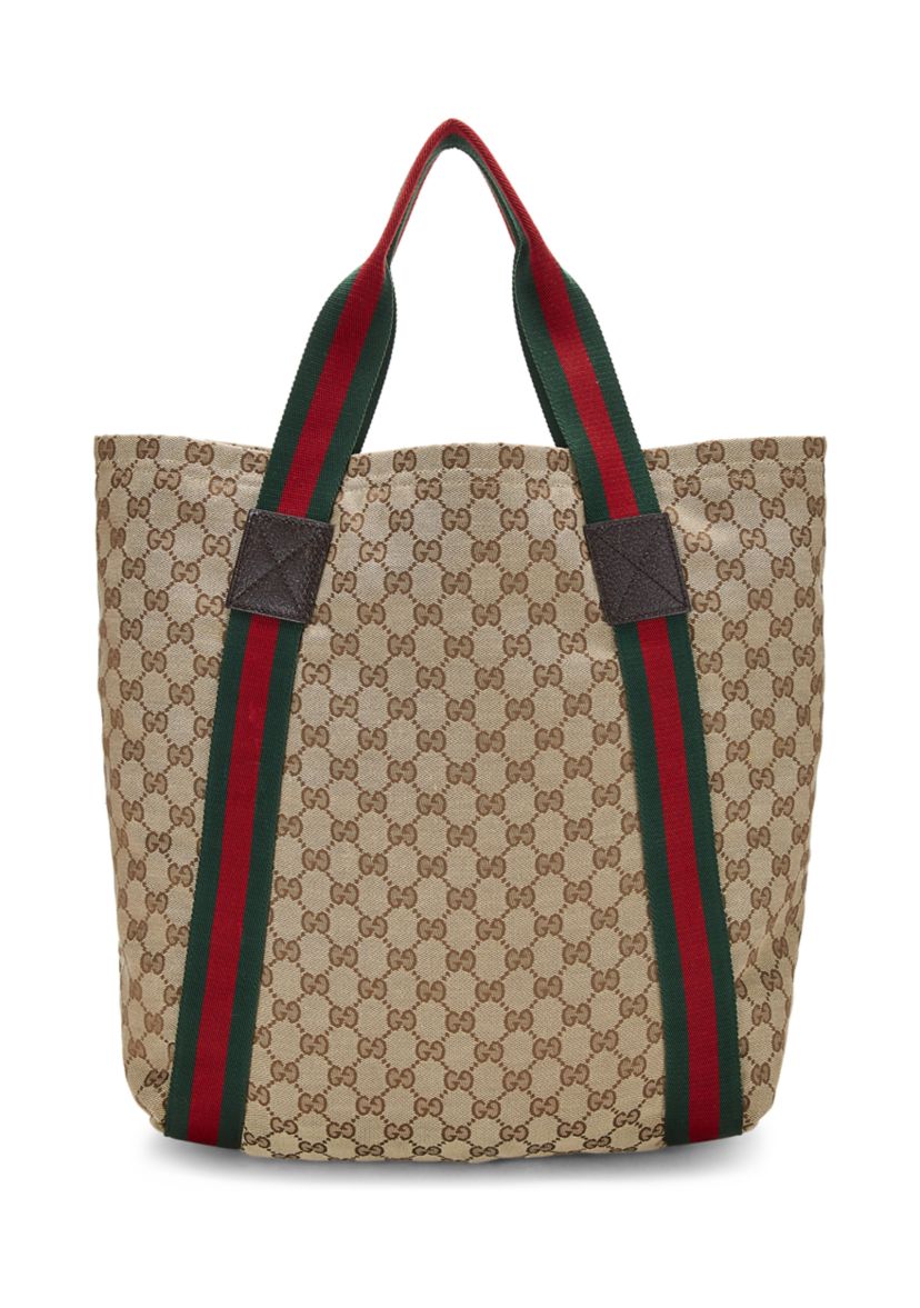 Gucci Brown Canvas Flat Web Tote Bag - FINAL SALE, NO RETURNS