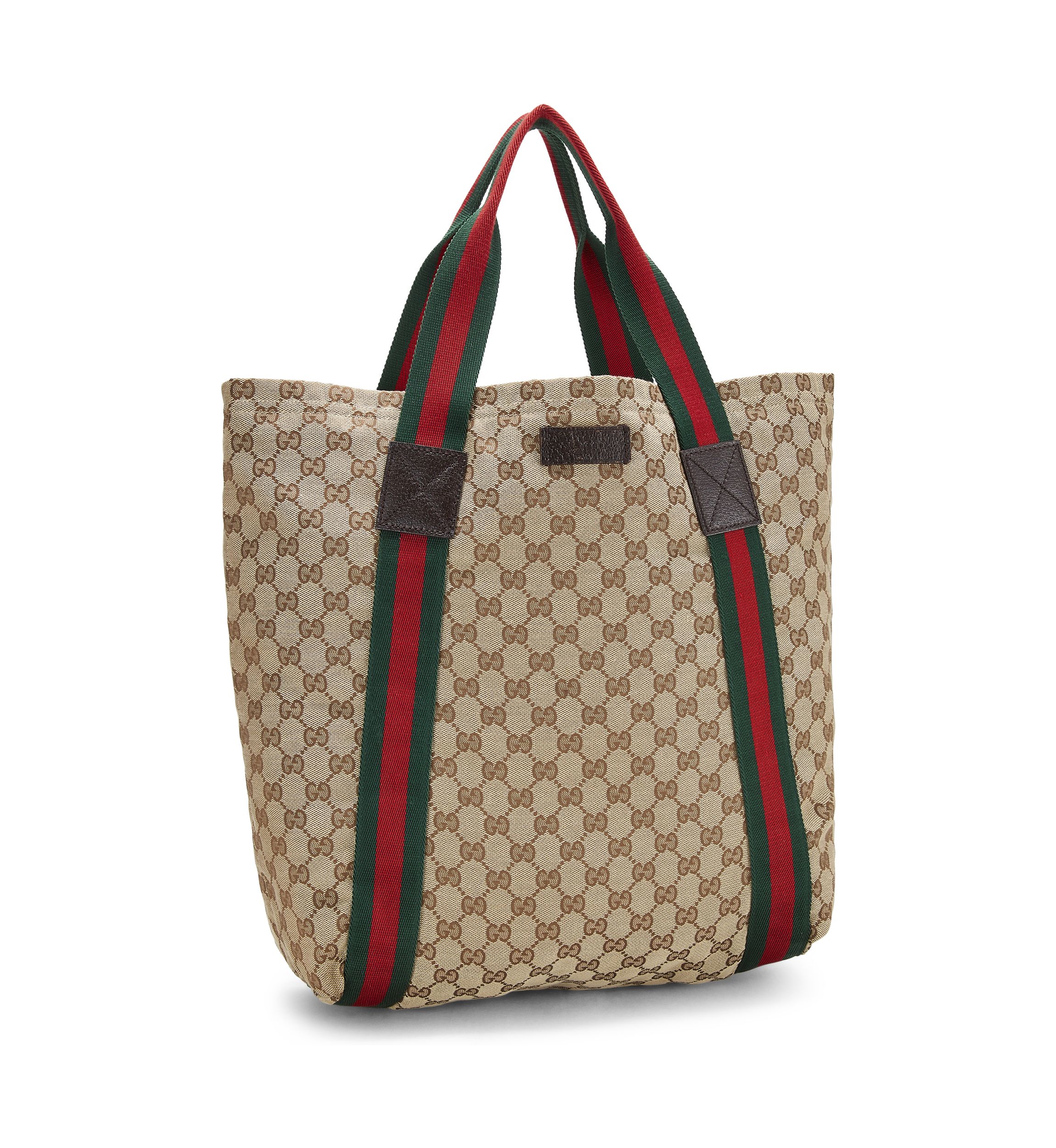 Gucci Brown Canvas Flat Web Tote Bag - FINAL SALE, NO RETURNS