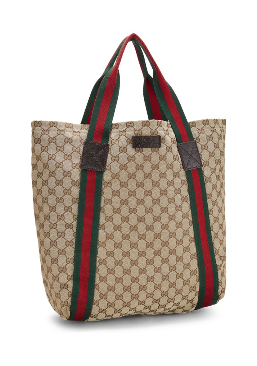 Gucci Brown Canvas Flat Web Tote Bag - FINAL SALE, NO RETURNS