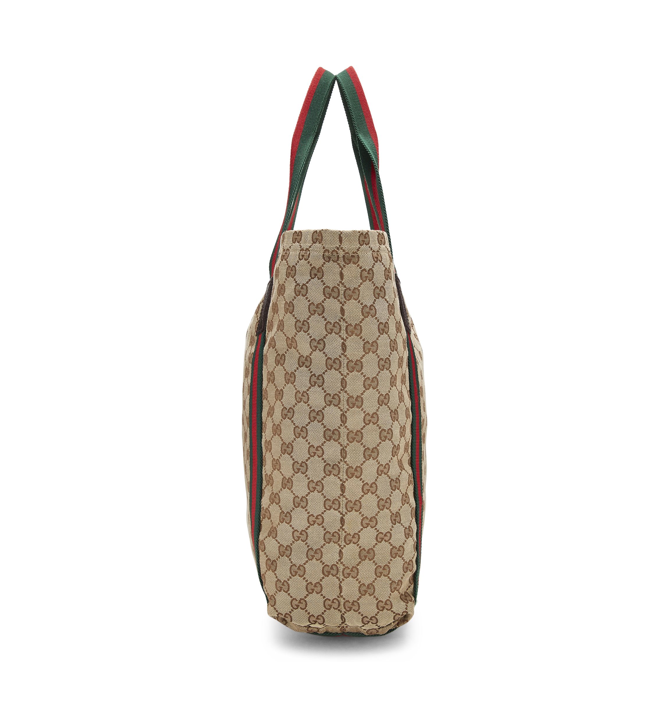 Gucci Brown Canvas Flat Web Tote Bag - FINAL SALE, NO RETURNS