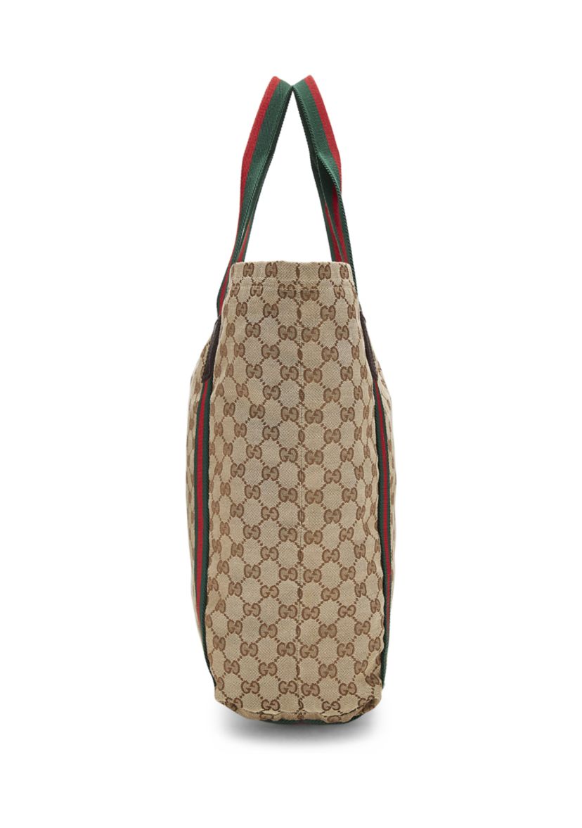 Gucci Brown Canvas Flat Web Tote Bag - FINAL SALE, NO RETURNS