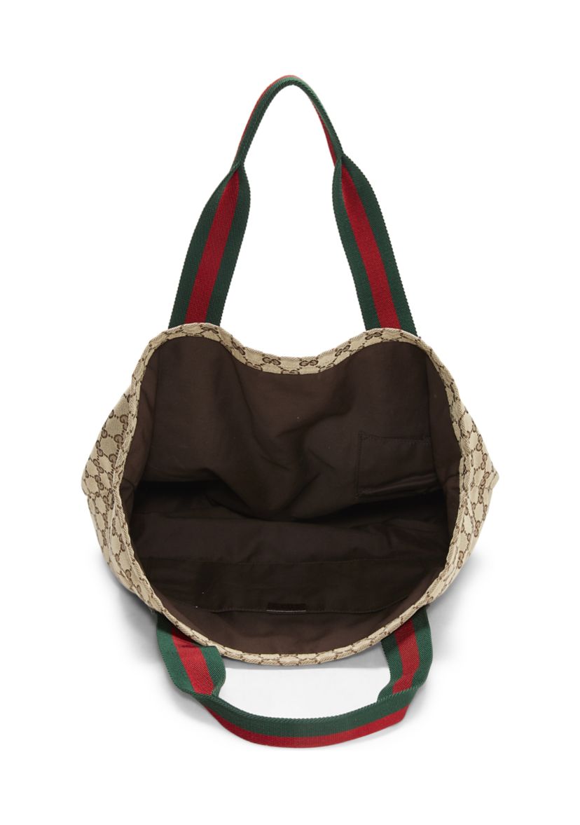 Gucci Brown Canvas Flat Web Tote Bag - FINAL SALE, NO RETURNS