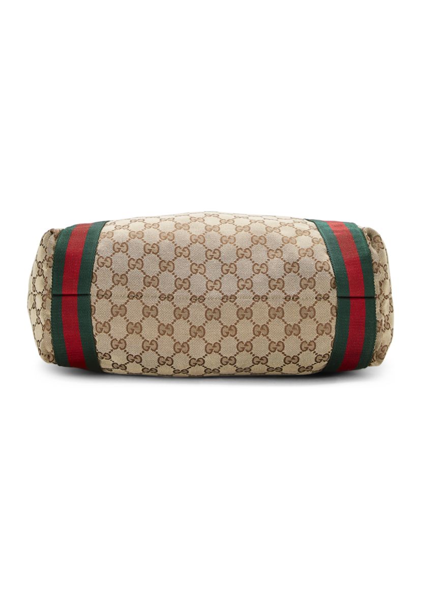 Gucci Brown Canvas Flat Web Tote Bag - FINAL SALE, NO RETURNS
