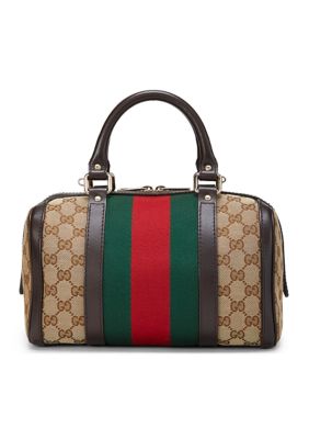 What Goes Around Comes Around Gucci Small GG Canvas Web Joy Boston Satchel - FINAL SALE, NO RETURNS, Brown