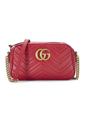What Goes Around Comes Around Gucci Calfskin Matelasse Small GG Marmont Chain Shoulder Bag Hibiscus Red - FINAL SALE, NO RETURNS