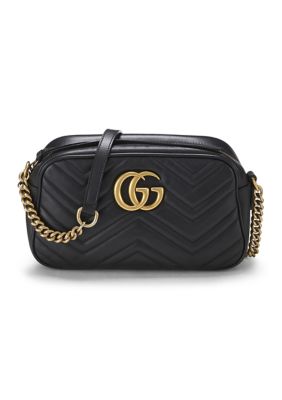 What Goes Around Comes Around Gucci Calfskin Matelasse Small GG Marmont Chain Shoulder Bag Black - FINAL SALE, NO RETURNS