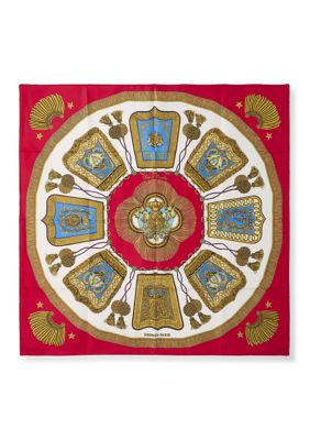 What Goes Around Comes Around Women's Hermès Red & Multicolor 'Poste et Cavalerie' Silk Scarf 90 - FINAL SALE, NO RETURNS