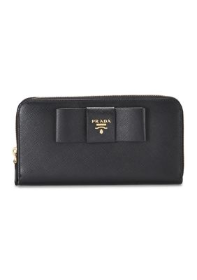 What Goes Around Comes Around Women's Prada Black Saffiano Leather Bow Wallet - FINAL SALE, NO RETURNS