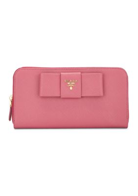 What Goes Around Comes Around Women's Prada Pink Saffiano Bow Zip Around Wallet - FINAL SALE, NO RETURNS