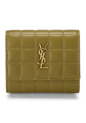 What Goes Around Comes Around Women's Yves Saint Laurent Lambskin Carre Quilted Cassandre Small Envelope Wallet Olive Drab - FINAL SALE, NO RETURNS