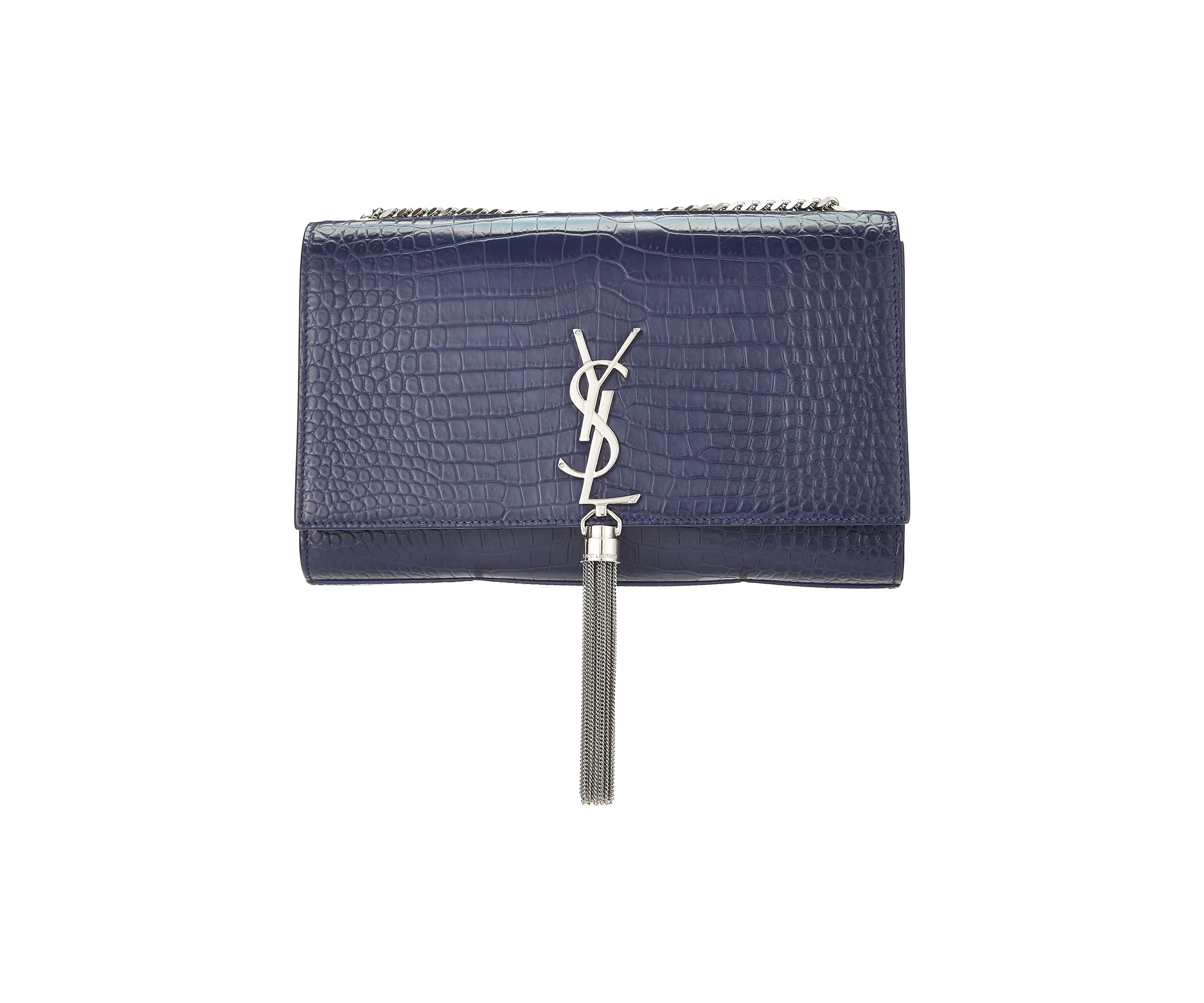 Yves Saint Laurent Navy Embossed Kate Tassel Chain Crossbody Bag - FINAL SALE, NO RETURNS