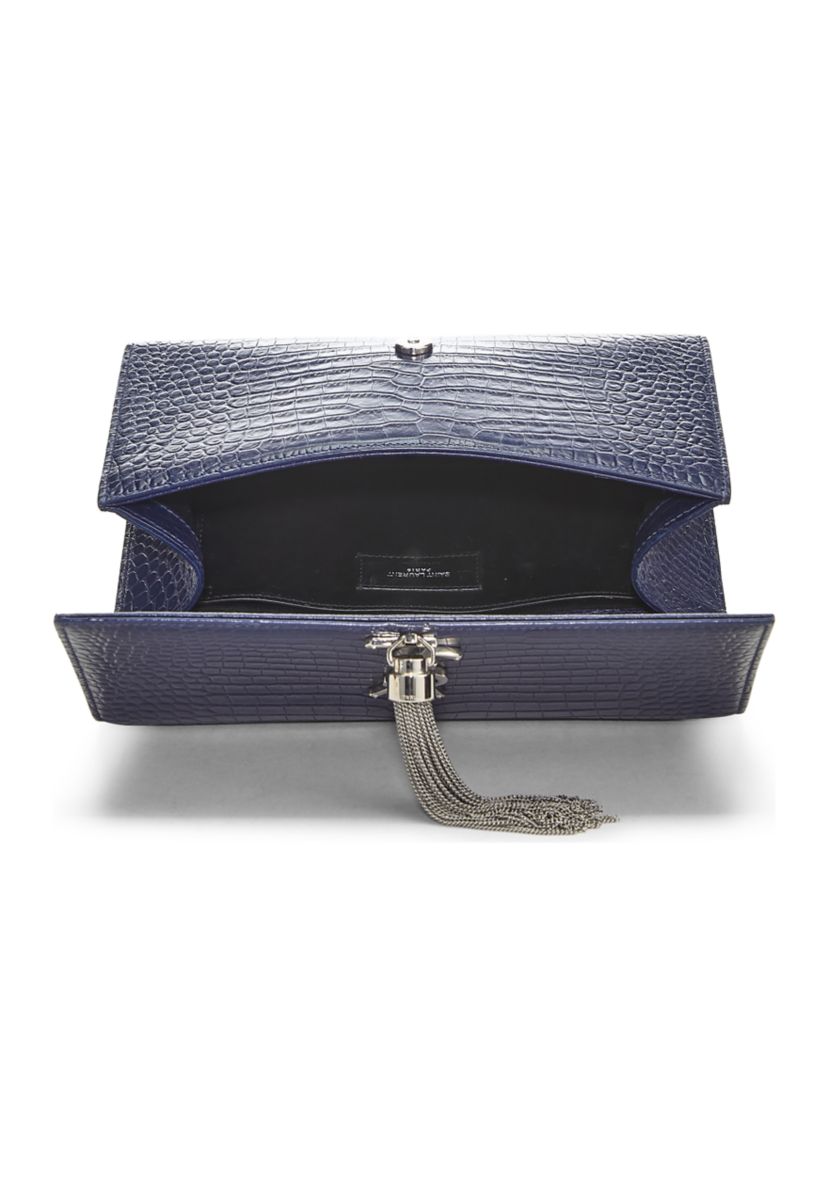 Yves Saint Laurent Navy Embossed Kate Tassel Chain Crossbody Bag - FINAL SALE, NO RETURNS