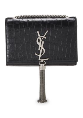 What Goes Around Comes Around Women's Saint Laurent Calfskin Crocodile Embossed Medium Classic Monogram Kate Tassel Satchel Storm - FINAL SALE, NO