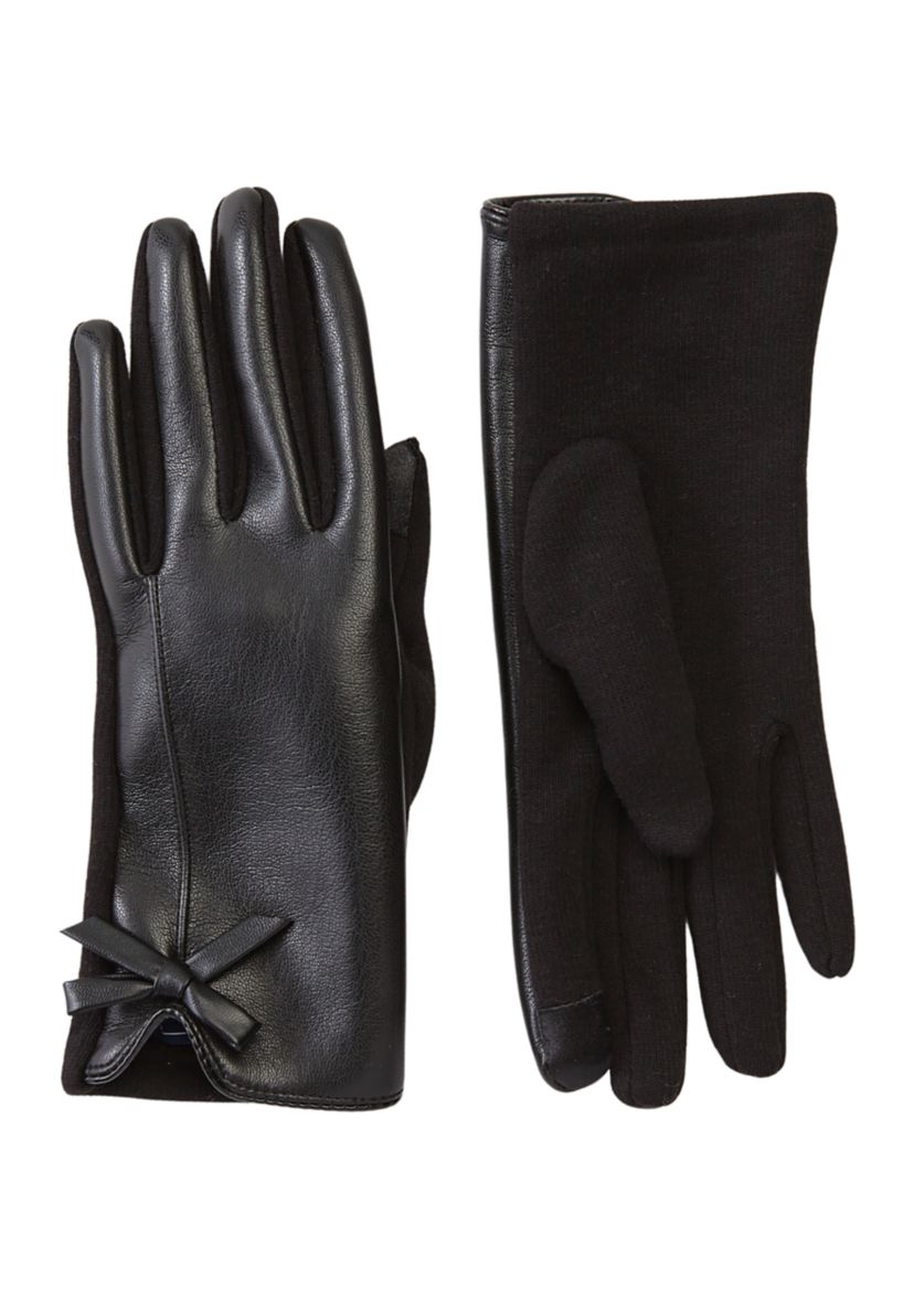 Womens Leather Bow Gloves