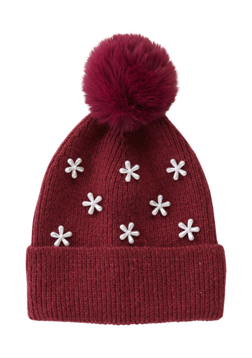 Womens Flower Pearl Beanie