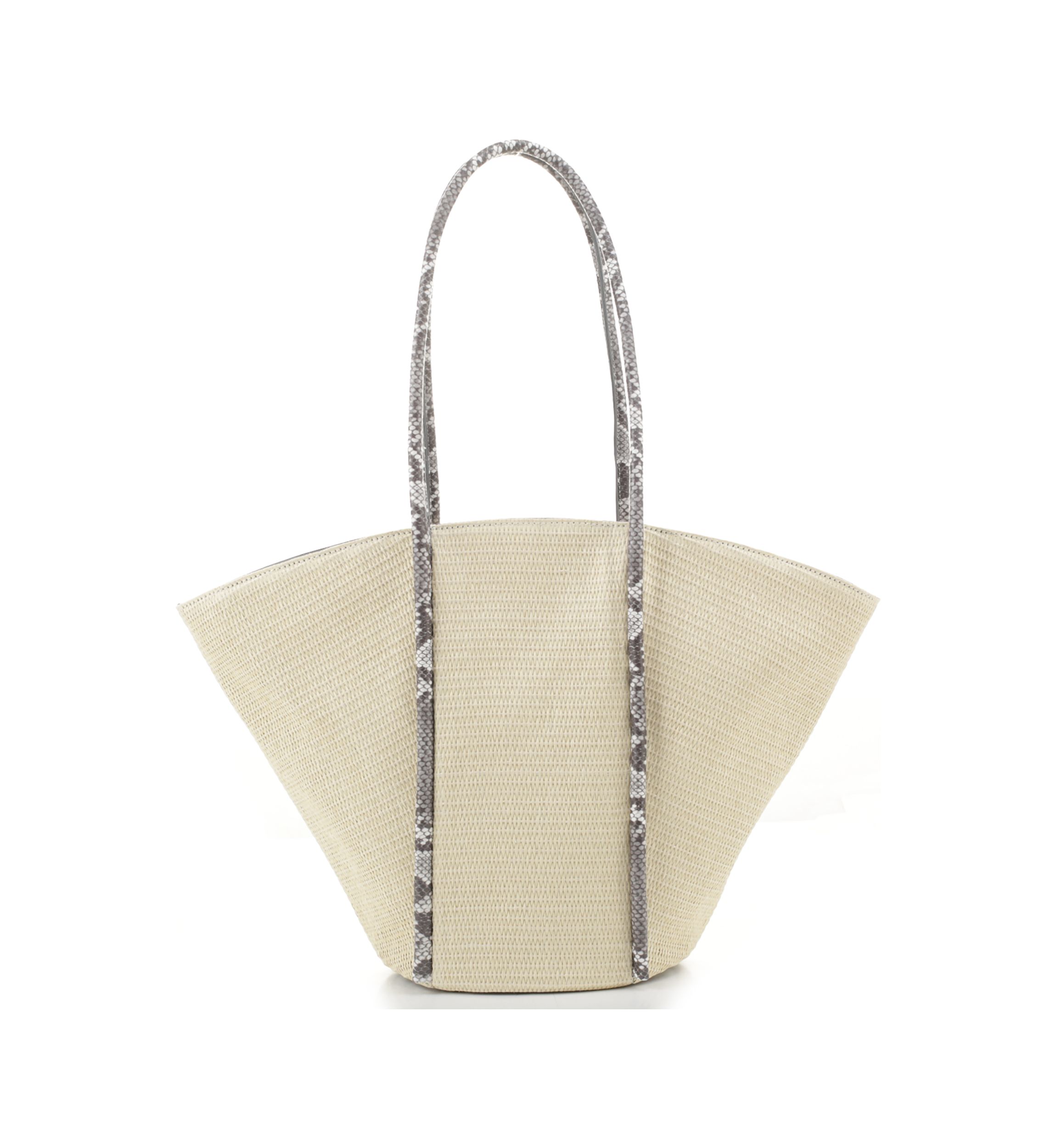 Straw Tote with Snake Trim