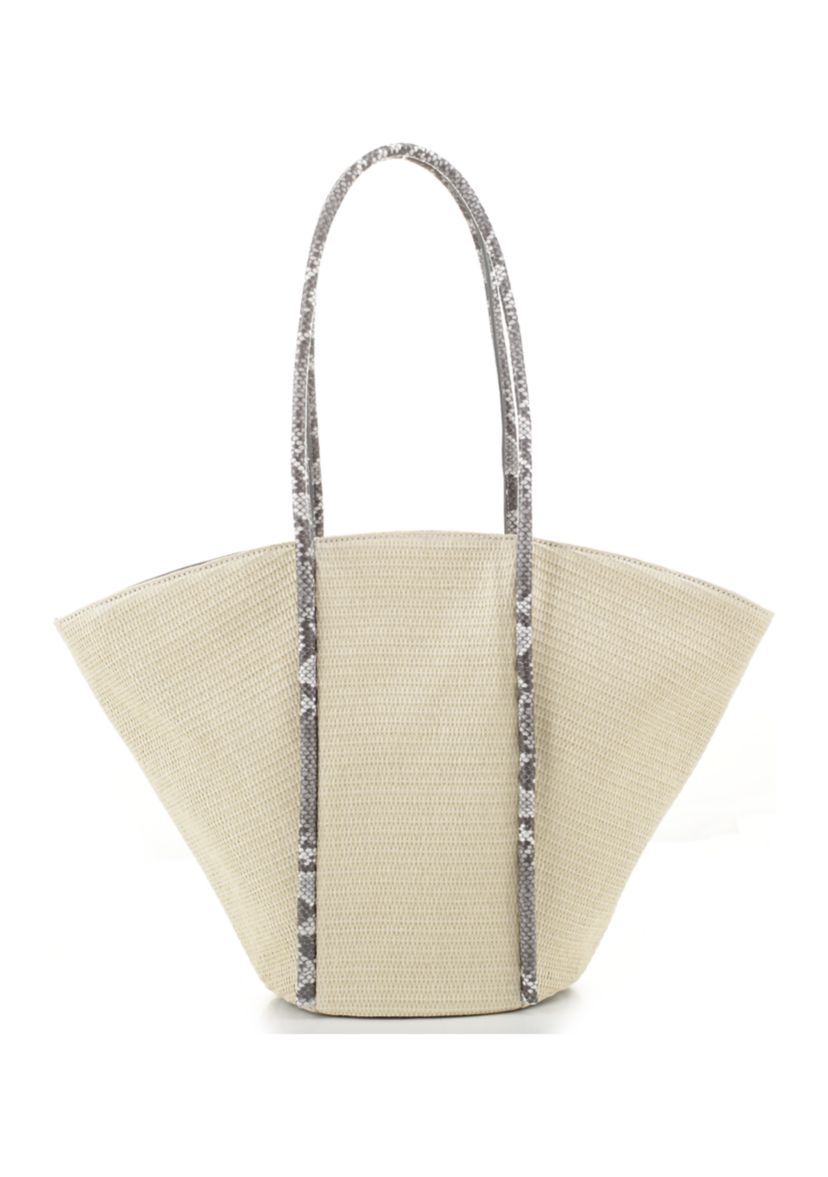 Straw Tote with Snake Trim