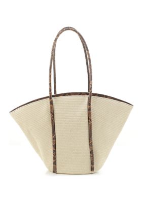 Straw Tote with Snake Trim