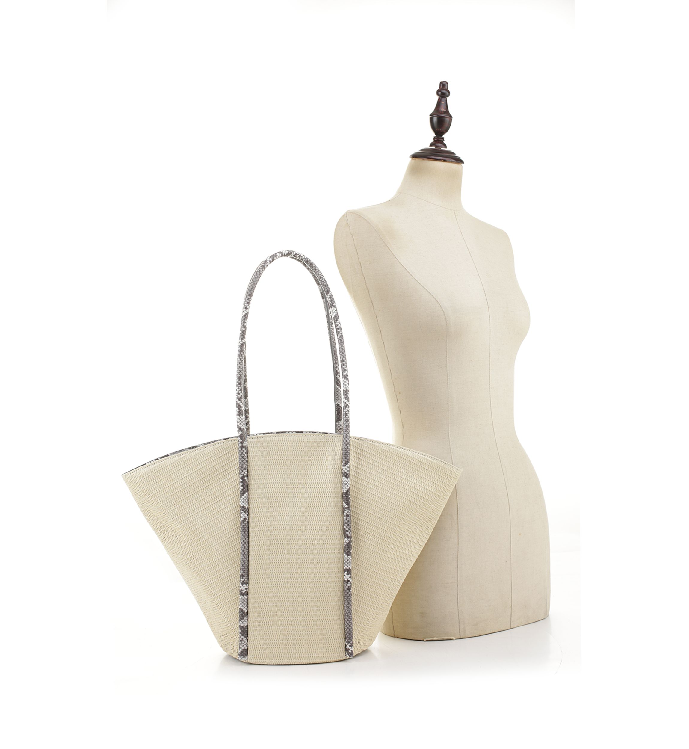 Straw Tote with Snake Trim