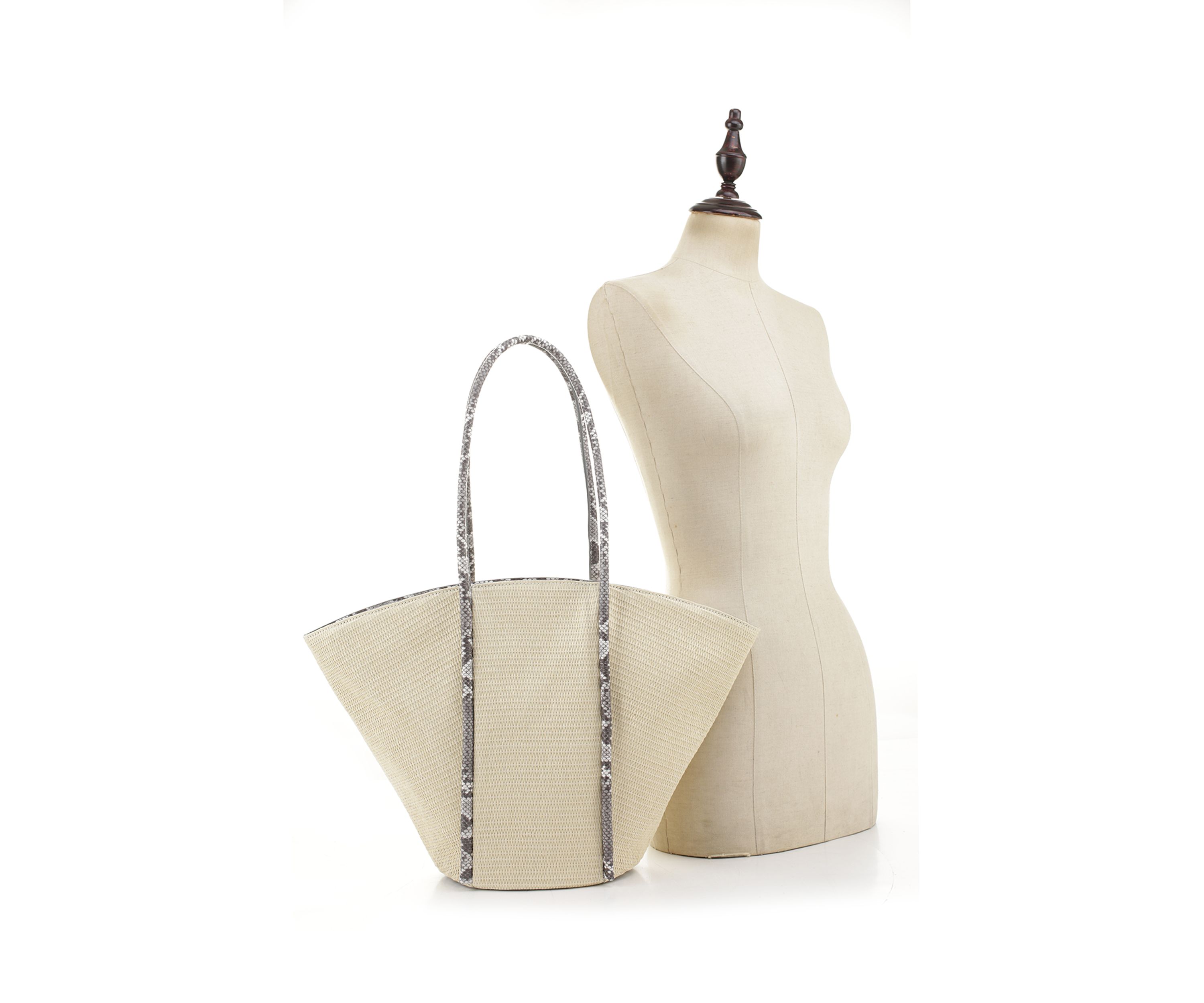 Straw Tote with Snake Trim