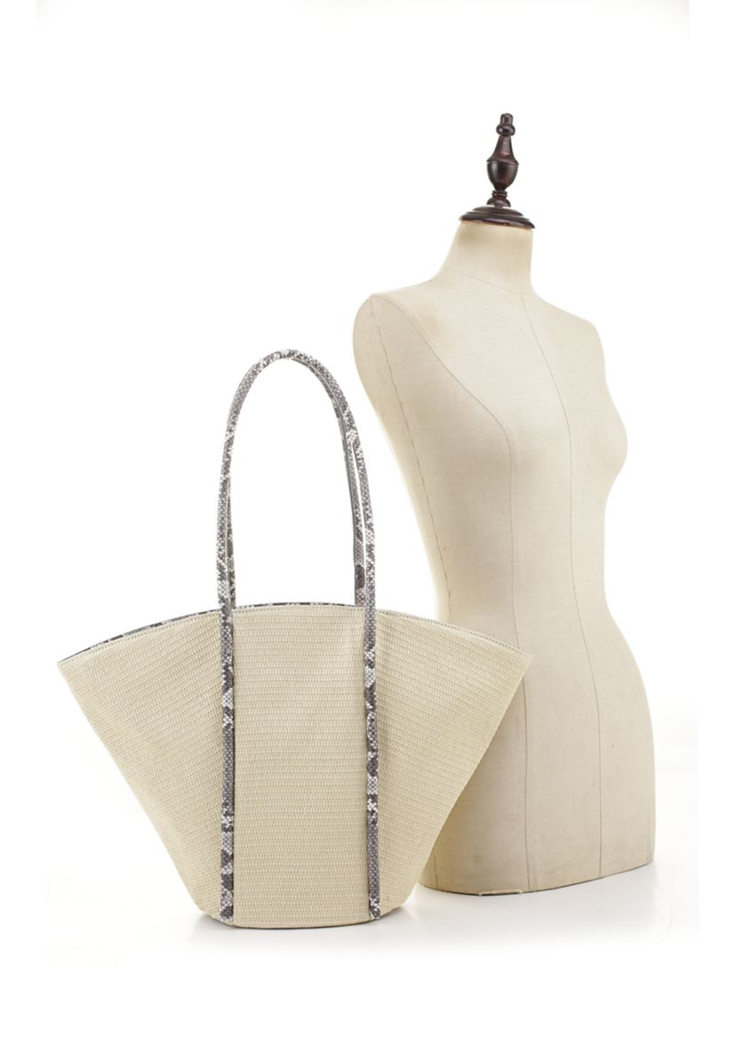 Straw Tote with Snake Trim