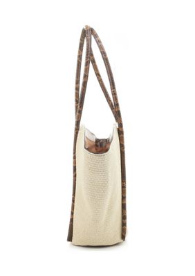 Straw Tote with Snake Trim