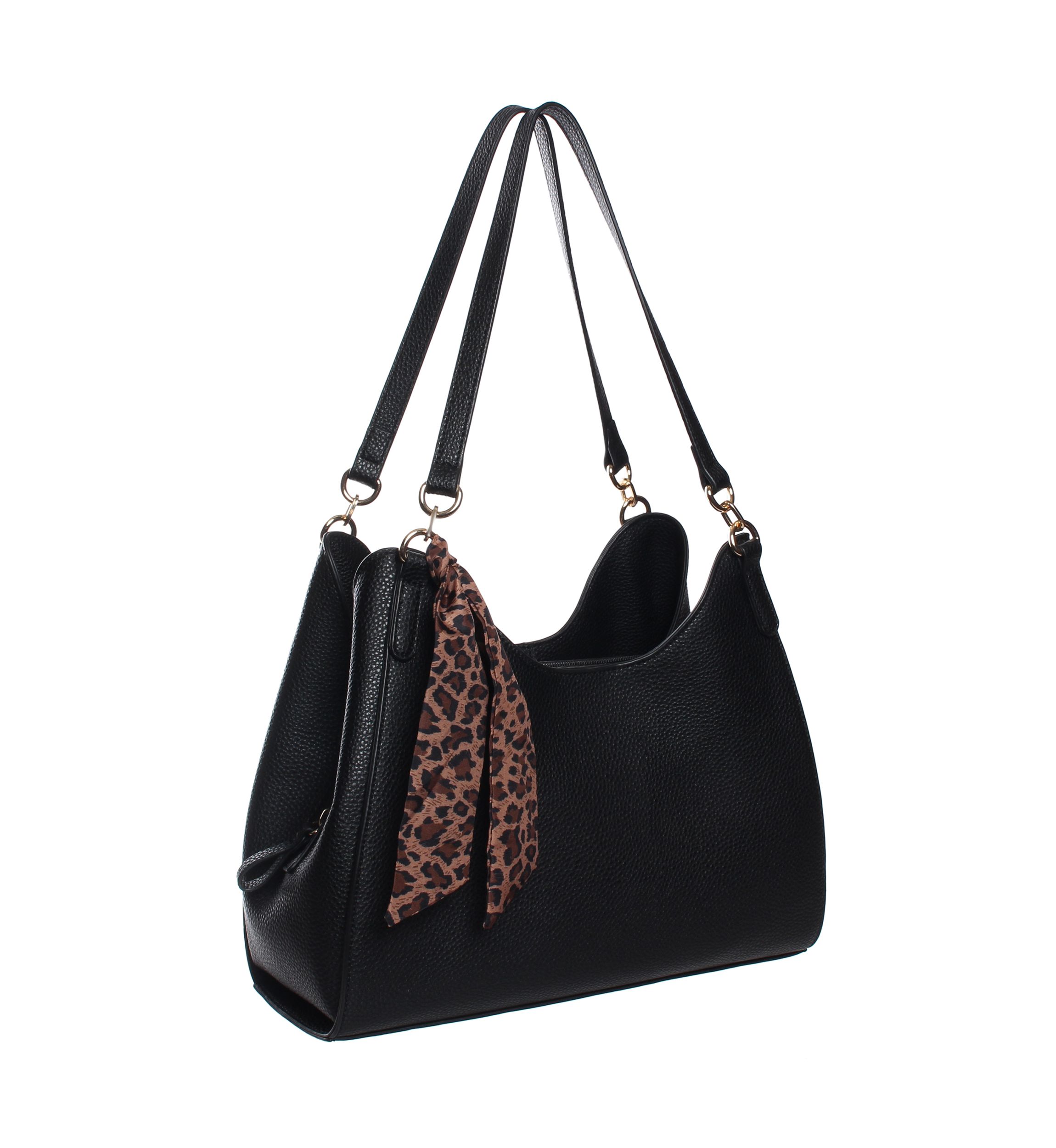 Pebbled Shoulder Bag with Tie