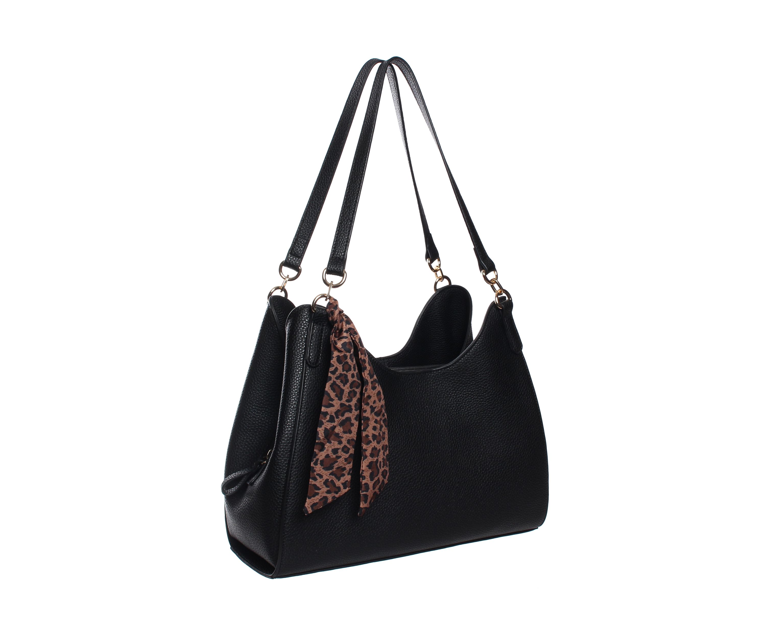 Pebbled Shoulder Bag with Tie