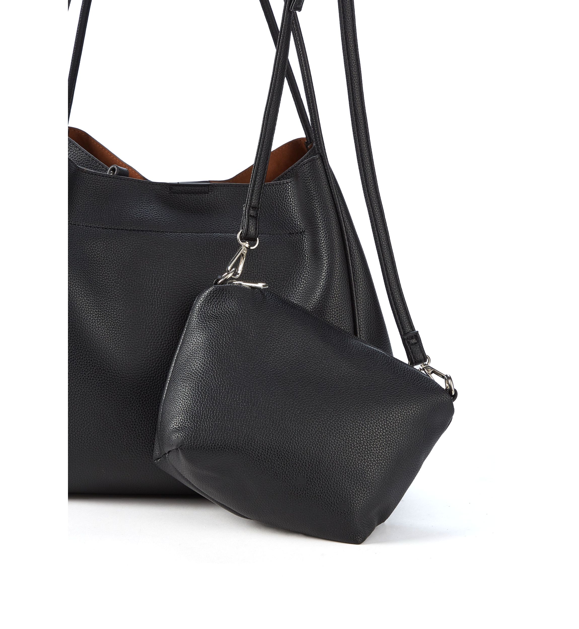 2-in-1 Pebbled Faux Leather Tote with Crossbody Strap