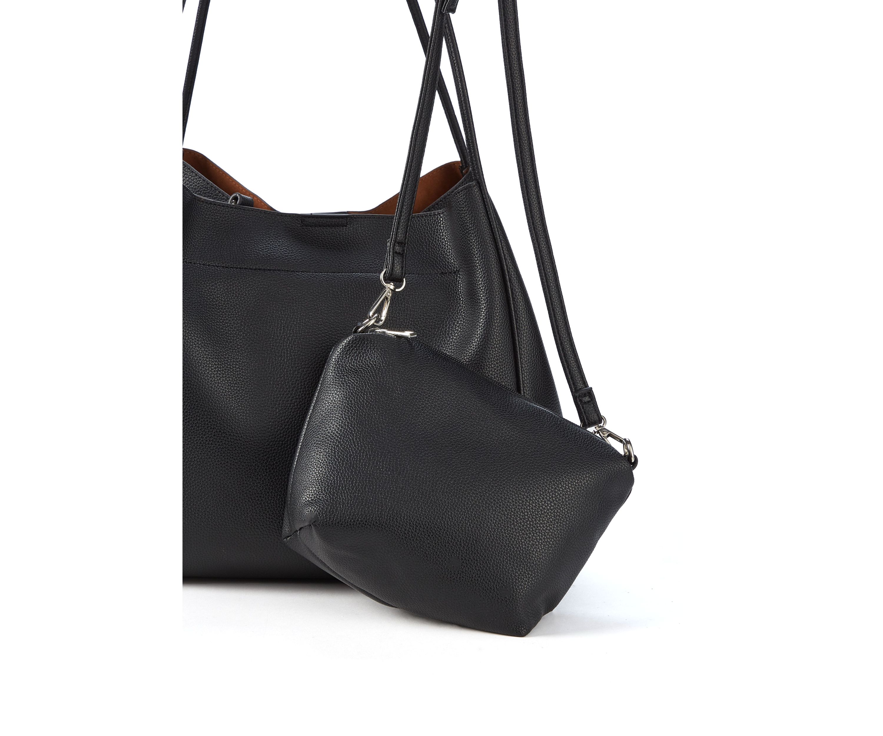 2-in-1 Pebbled Faux Leather Tote with Crossbody Strap