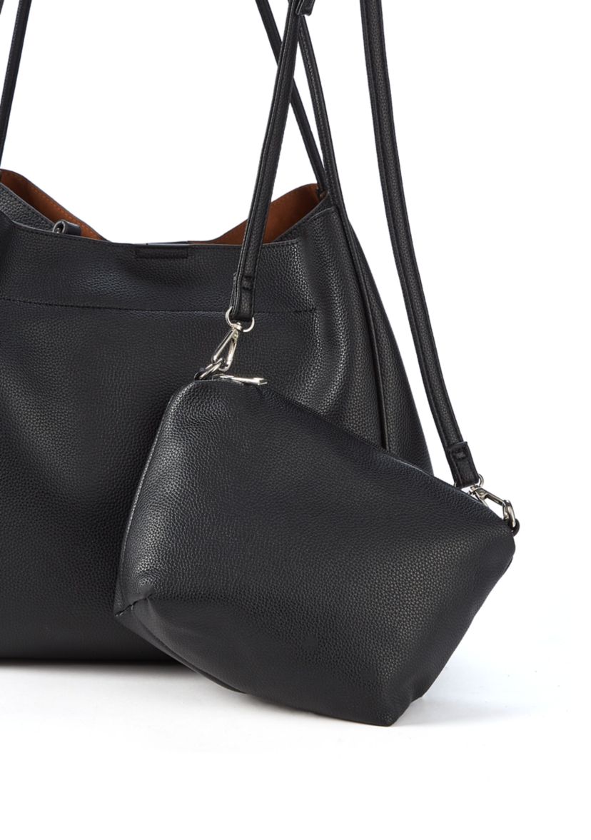 2-in-1 Pebbled Faux Leather Tote with Crossbody Strap